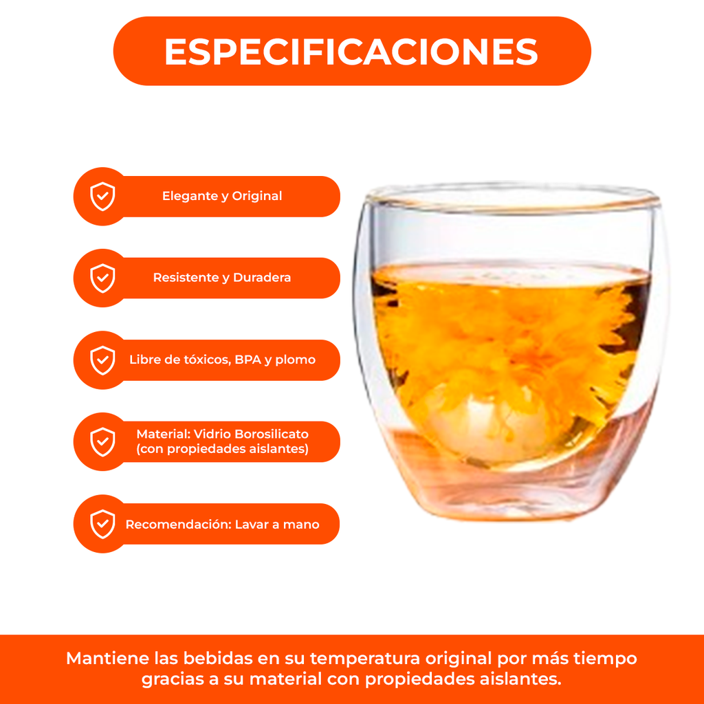 Vaso Doble Vidrio Transparente 250 Cc Cafe Agua Vino.