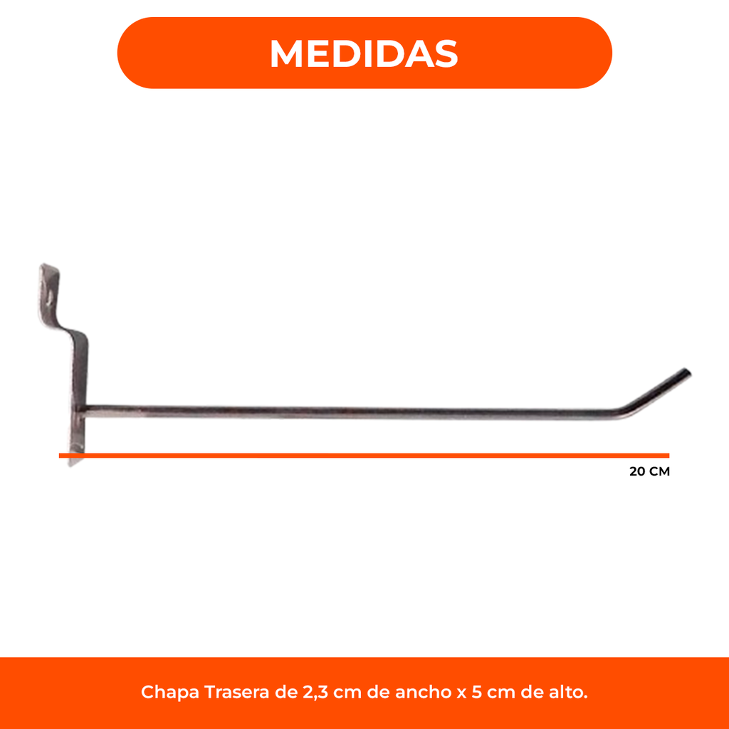 Gancho Blistero Metalico Cromado 20 Cm Panel Ranurado X50