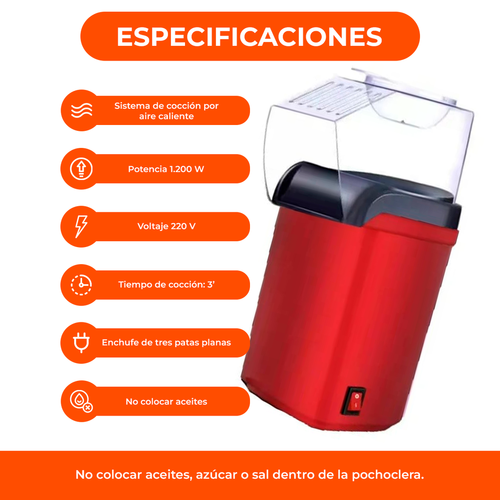 Maquina Pochoclera 1200w Listo En 3 Minutos Por Aire Oferta