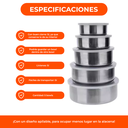 Set 5 Bowls De Acero Inoxidable Con Tapa Recipiente Metalico
