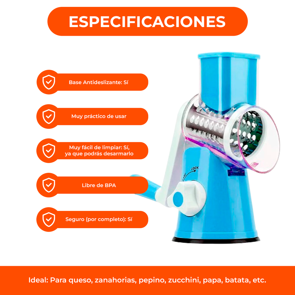 Rallador Manual Cortador Verduras Con 3 Chuchillas Acero