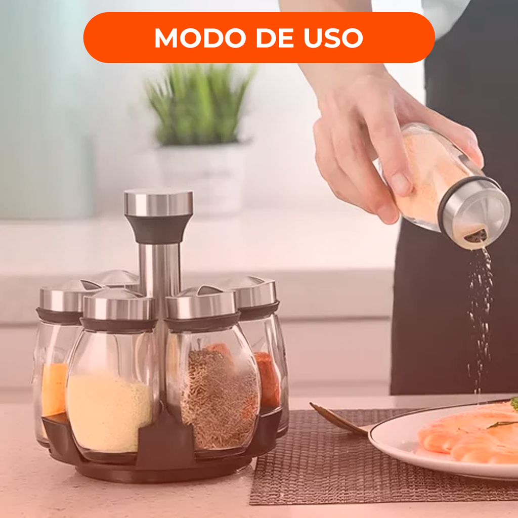 Set Especieros Acero Inoxidable Con Frascos De Vidrio X6