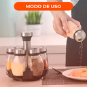 Set Especieros Acero Inoxidable Con Frascos De Vidrio X6