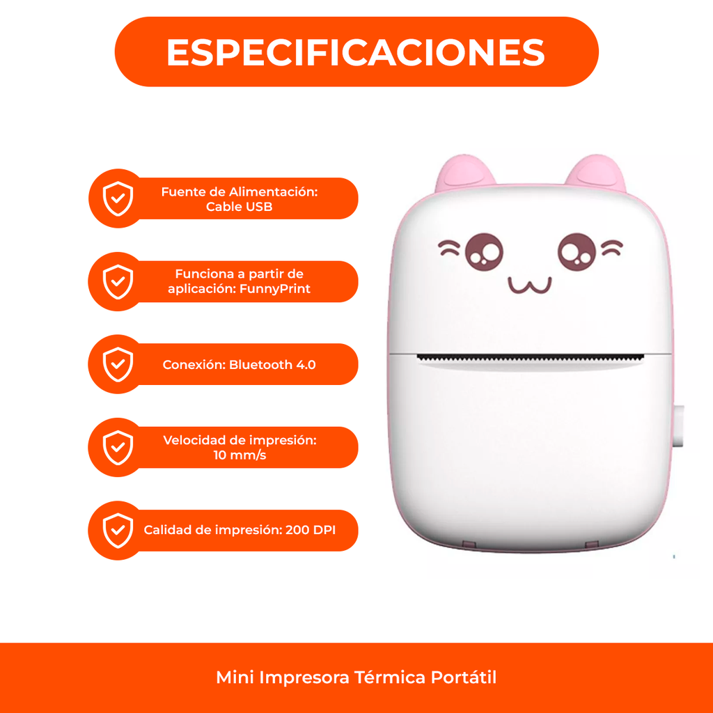 Mini Impresora Térmica Bluetooth Recargable Portátil App Color Rosa