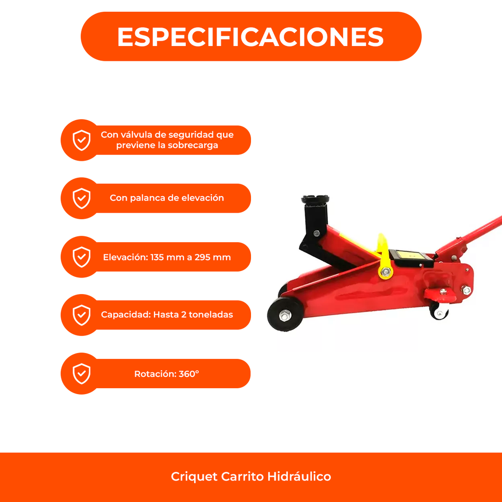 Crique Carrito Hidráulico 2 Toneladas Con Válvula Reforzado