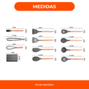 Set X12 Kit Utensilios De Cocina Mango Madera Punta Silicona