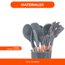 Set X12 Kit Utensilios De Cocina Mango Madera Punta Silicona