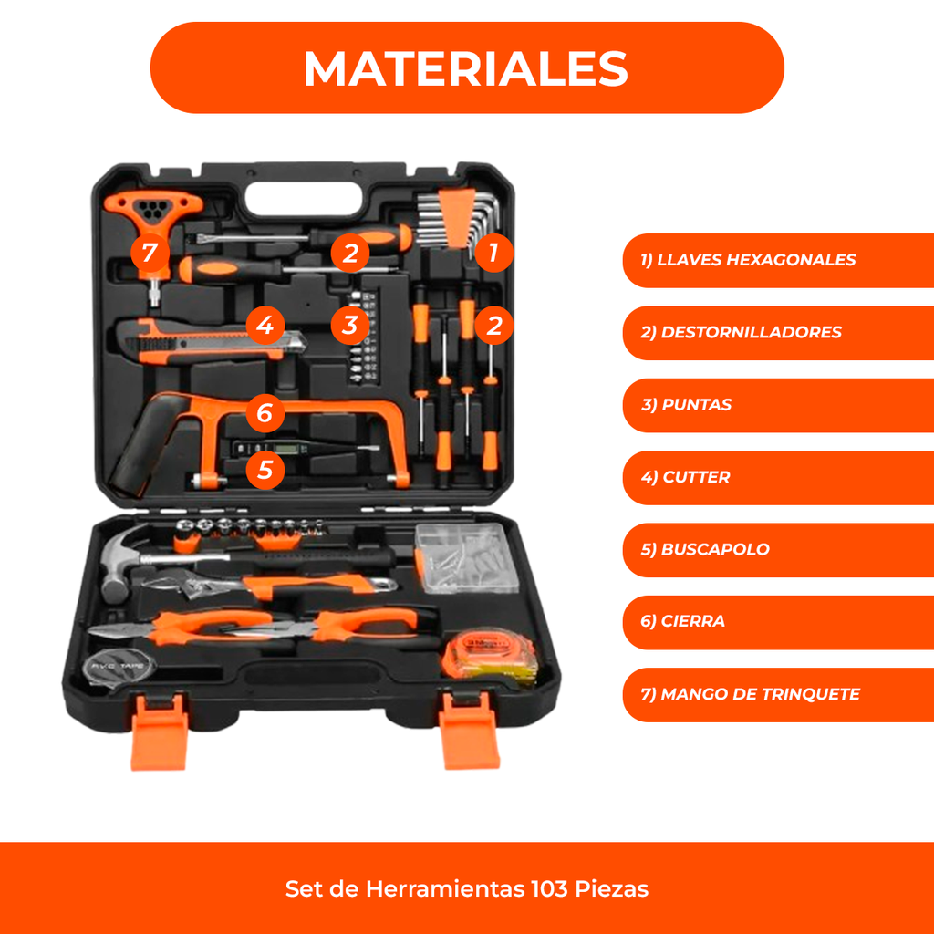 Set Caja de Herramientas Hogar Kit 46 Pzas