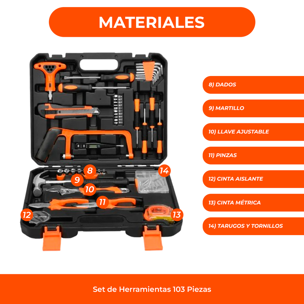 Set Caja de Herramientas Hogar Kit 46 Pzas