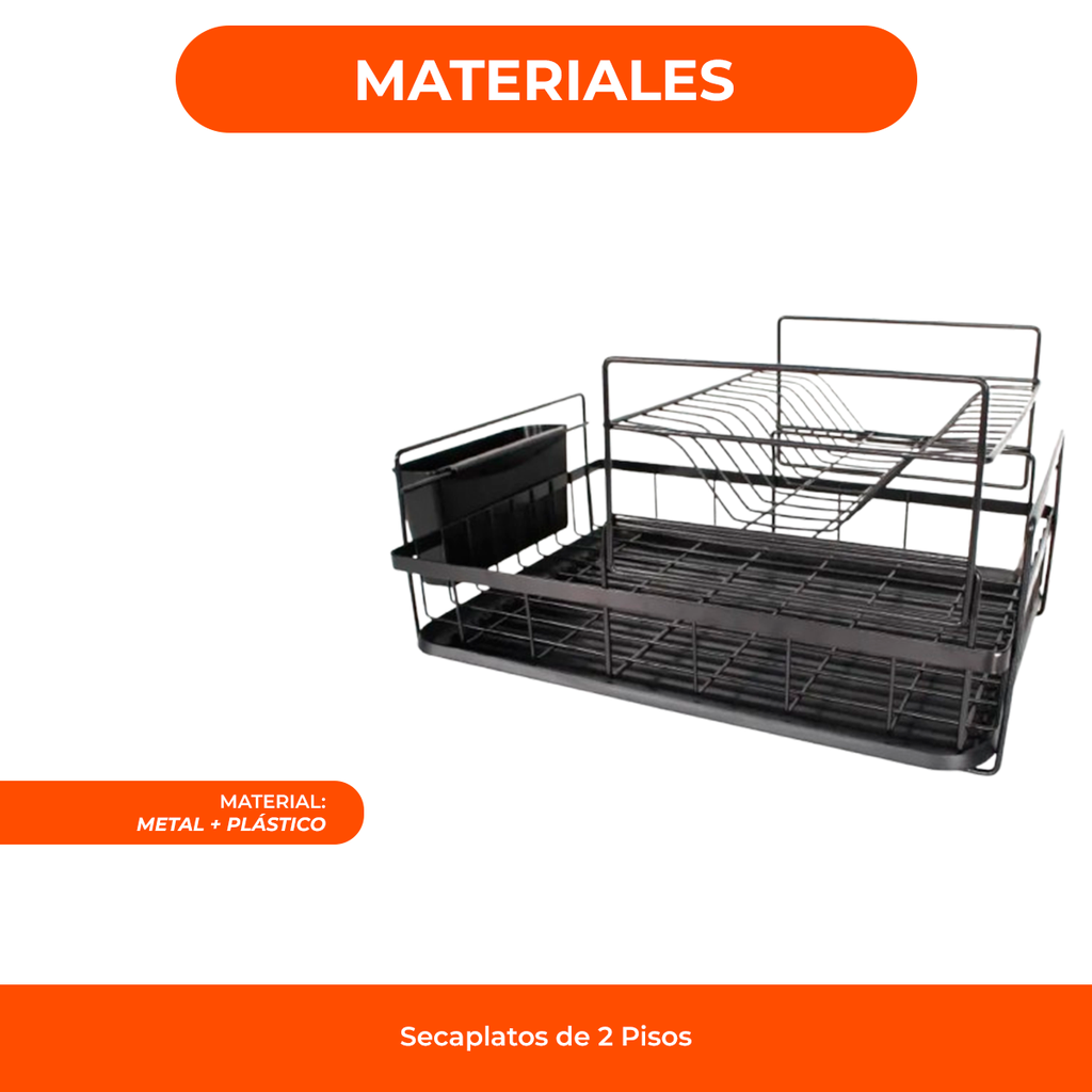Escurridor Seca Platos Acero 2 Pisos Bandeja Secador Grande