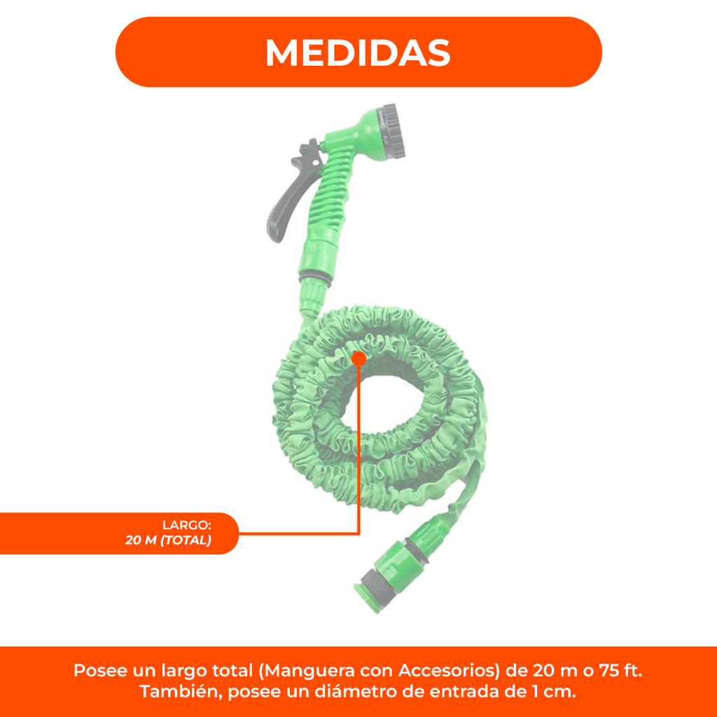 Manguera Expansible 23 Metros + Pistola De 7 Funciones Color Verde