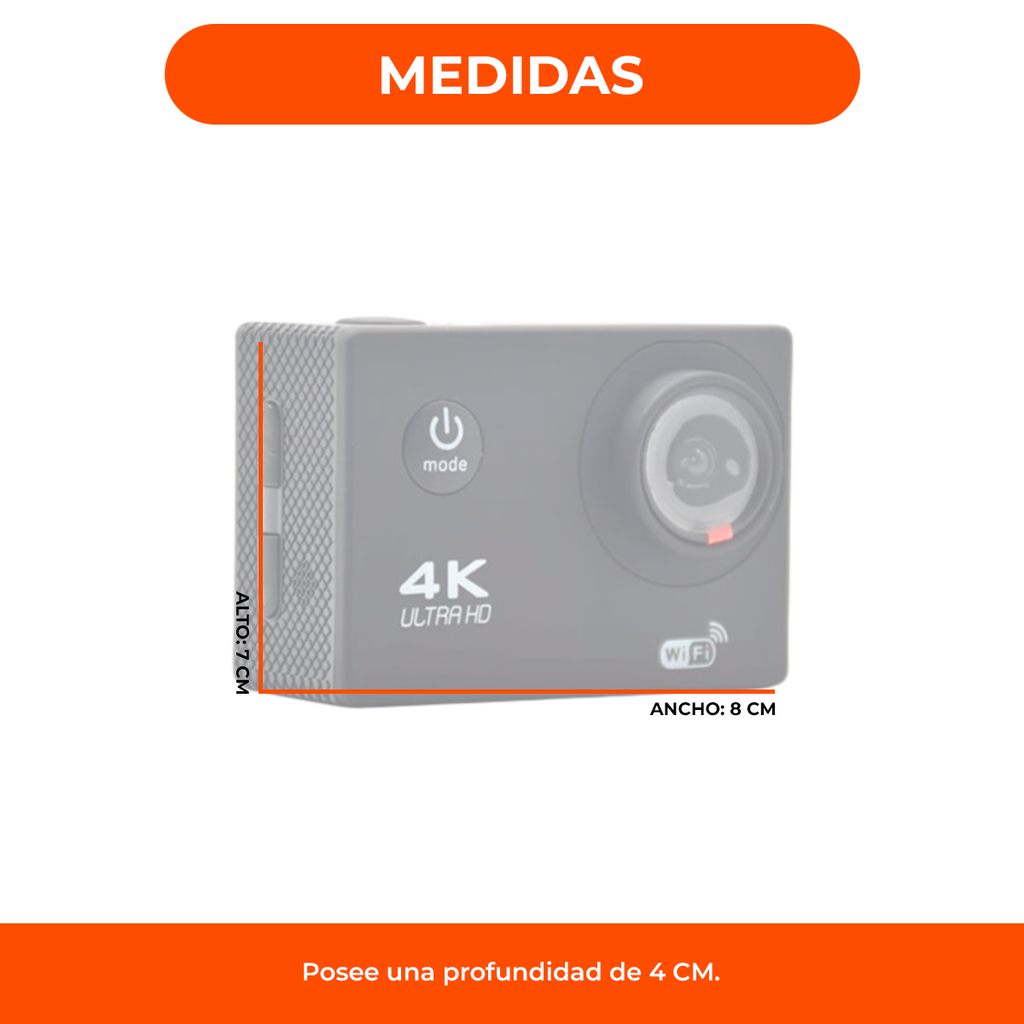 Camara Deportiva 4k Pantalla Touch Sumergible Accesor Color Negro