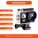 Camara Deportiva 4k Pantalla Touch Sumergible Accesor Color Negro