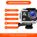 Camara Deportiva 4k Pantalla Touch Sumergible Accesor Color Negro