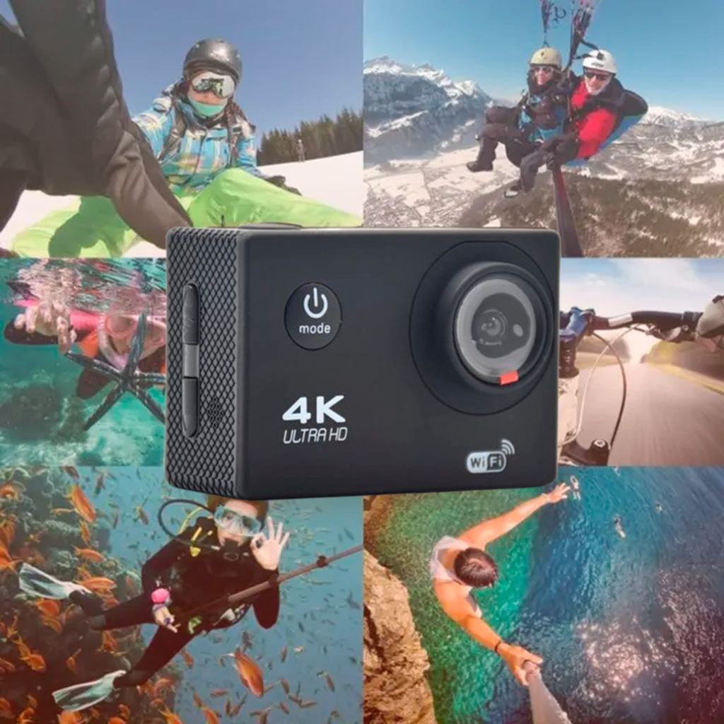 Camara Deportiva 4k Pantalla Touch Sumergible Accesor Color Negro