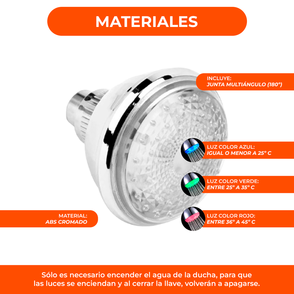 Flor Ducha Con Luz Led Rgb Multicolor Con Sensor Temperatura