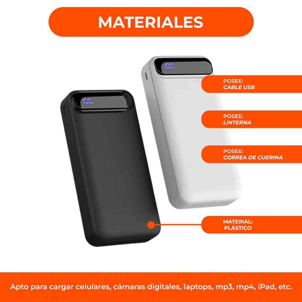 Power Bank Cargador Inalambrico 30000mah Micro Usb Tipo C Color Negro