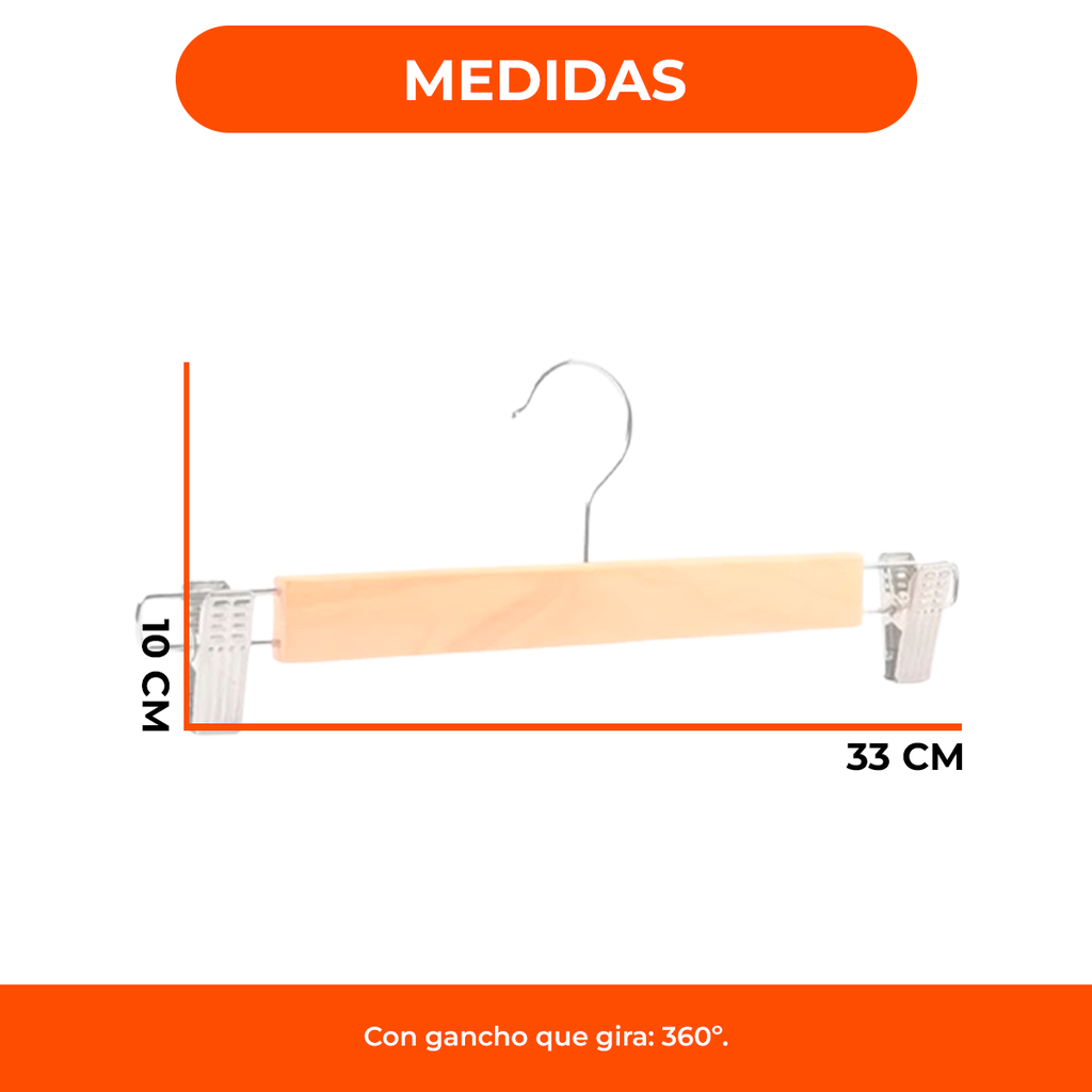 Perchas de Madera con Ganchos Broches Pantalon Premium Pack X 5