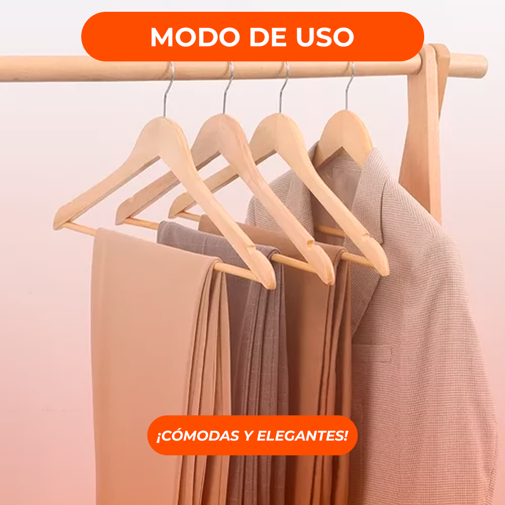 Perchas de Madera Lustradas 1° Calidad X 3 Unidades Premium