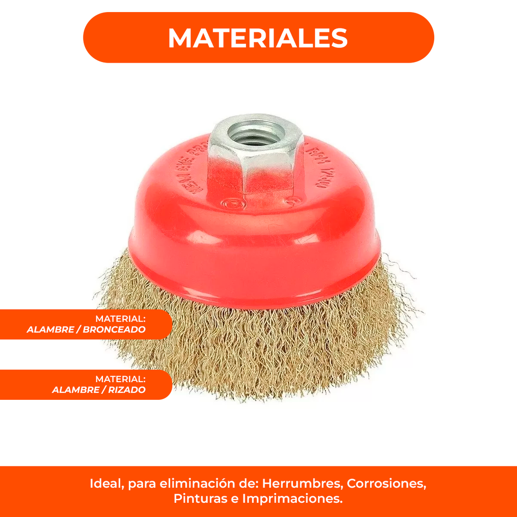 Cepillo Copa Circular Descarbonizador Amoladora Bronceado