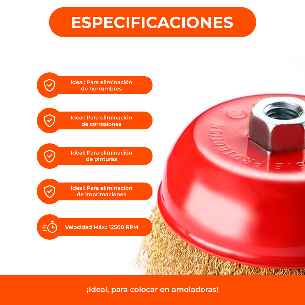 Cepillo Copa Circular Descarbonizador Amoladora Bronceado