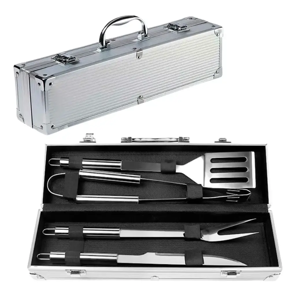 Kit Asador Set De Parrilla 5 Piezas Acero Inoxidable Estuche