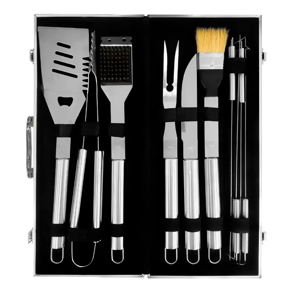 Kit Asador Set De Parrilla 11piezas Acero Inoxidable Estuche