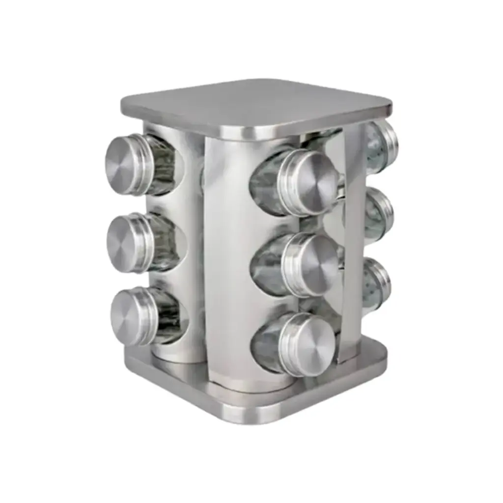 Especiero Condimentos Giratorio Acero Inox Frasco Vidrio X12