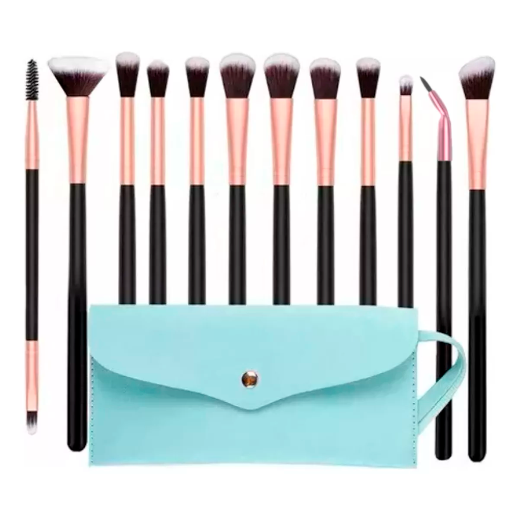 Set 15 Brochas Y Pinceles Para Maquillaje + Estuche Colores