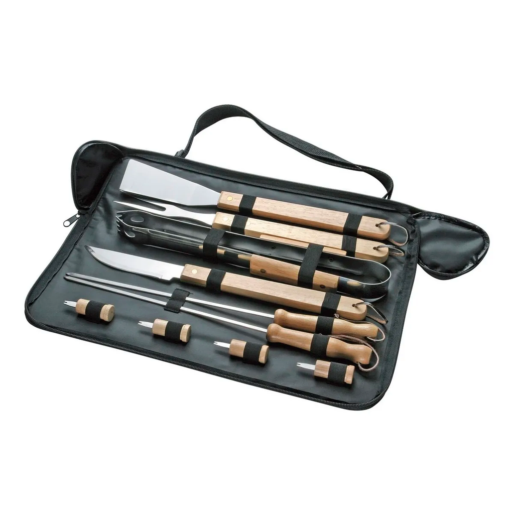 Set Parrillero Kit Asador Premium 10 Piezas Madera + Estuche 5*13.5*38.5cm