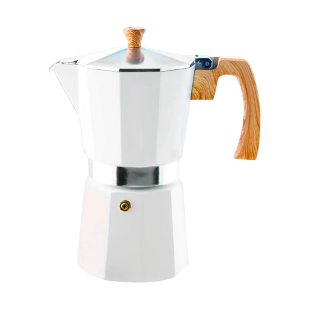 Cafetera Aluminio Italiana Manual Cafe Clasica 6 Pocillos Mango Madera