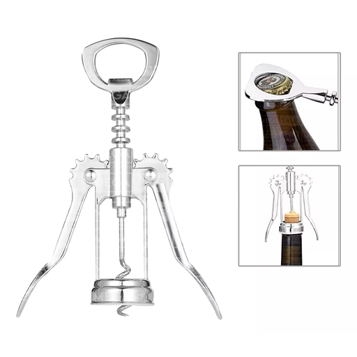 [8803] Destapador Sacacorcho Brazos De Acero Doble Aleta Manual