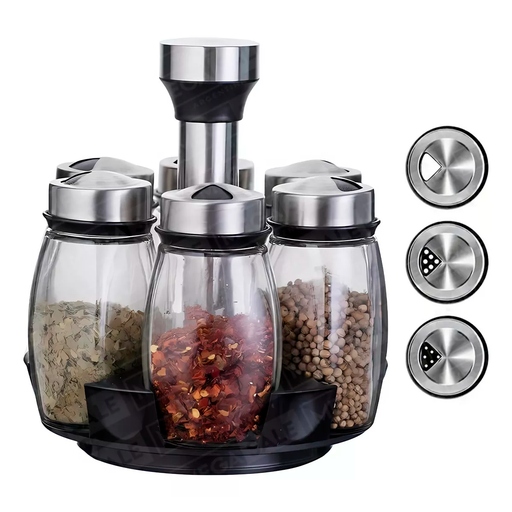 [ESP-100] Set Especieros Acero Inoxidable Con Frascos De Vidrio X6