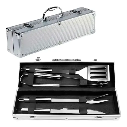 [SETPAR-01] Kit Asador Set De Parrilla 5 Piezas Acero Inoxidable Estuche