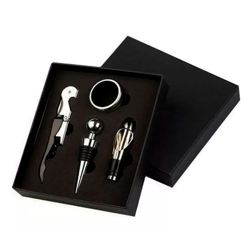 [7609] Set De Vino 4 Piezas Accesorios Sacacorcho En Caja Regalo