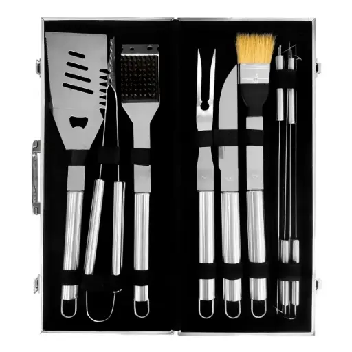 [SETPAR-02] Kit Asador Set De Parrilla 11piezas Acero Inoxidable Estuche