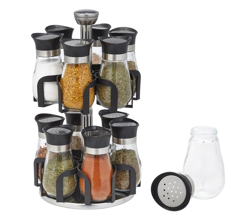 [ESP-1010] Especiero Porta Condimentos Acero Inox Frasco Vidrio X 12 Un