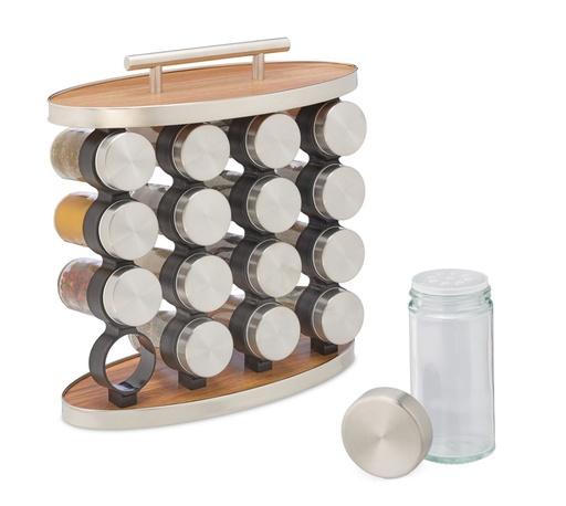 [ESP-03] Especiero Condimentos Acero Inoxidable Frasco Vidrio X 16 U