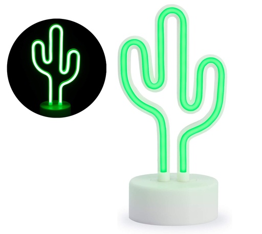 [835-4] Lampara Velador Neon Luz Led Forma Cactus Con Base
