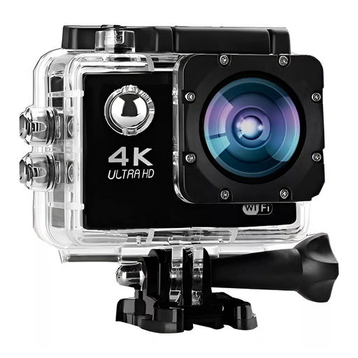 [007] Camara Deportiva 4k Pantalla Touch Sumergible Accesor Color Negro