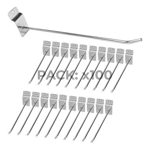[HOOK-20CMx100] Pack x 100 Gancho Blistero Metalico Cromado 20 Cm Panel Ranurado