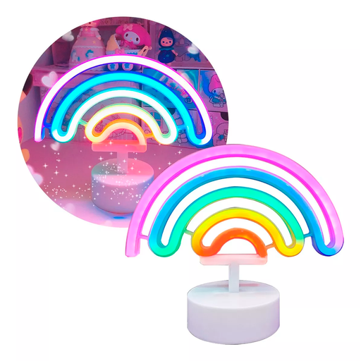 [LP-8] Lampara Velador Neon Luz Led Forma Arcoiris Con Base