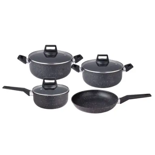 [OLL-01] Bateria Ollas De Cocina 4 Piezas Teflon Y 3 Tapas Vídrio