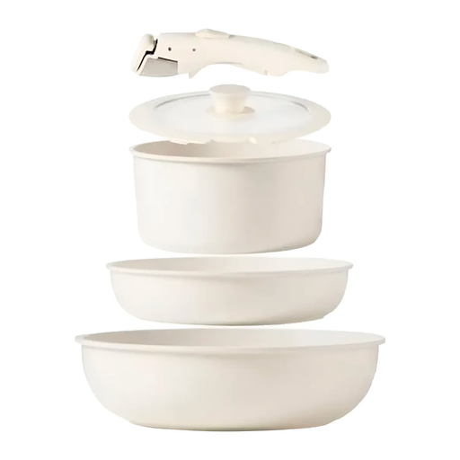 [SOLL-01] Bateria Cocina Set 7 Piezas Blanco Antiadherente Desmontable