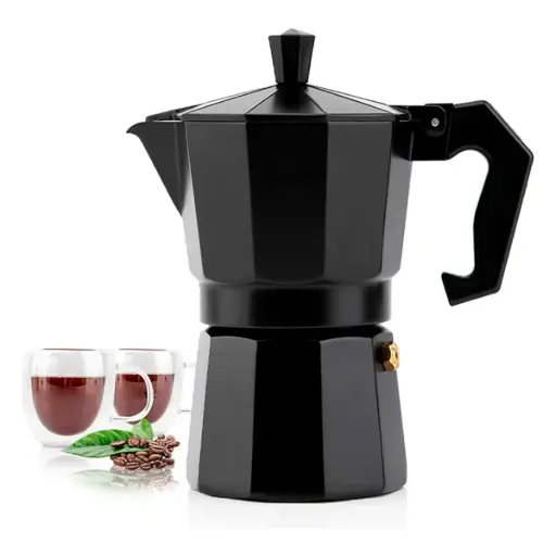 [CAF-01B] Cafetera Aluminio Italiana Manual Cafe Clasica 3 Pocillos Negra